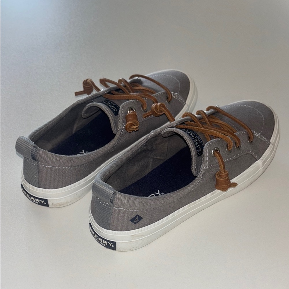 Sperry Gray Boat Shoe with Brown Laces